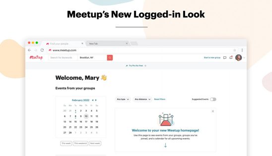 new logged in homepage for Meetup