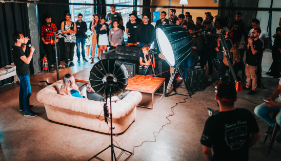 Bright lights at a well-attended event